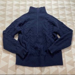 J crew cable knit half zip sweater navy supersoft yarn BD032